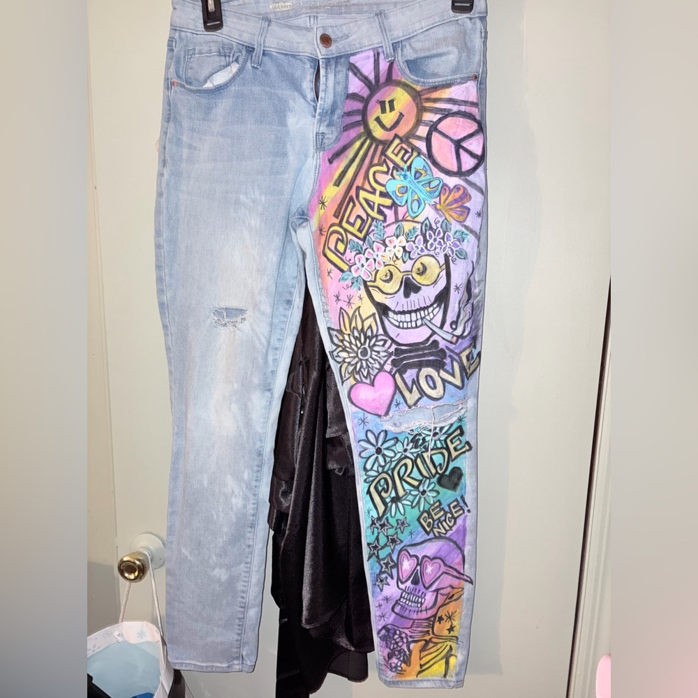 Old Navy Women's Skinny Jeans with HandPainted by ME-  Peace & Pride